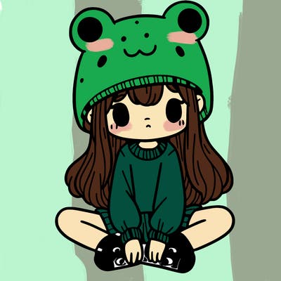 a girl wearing a frog hat and some frog socks