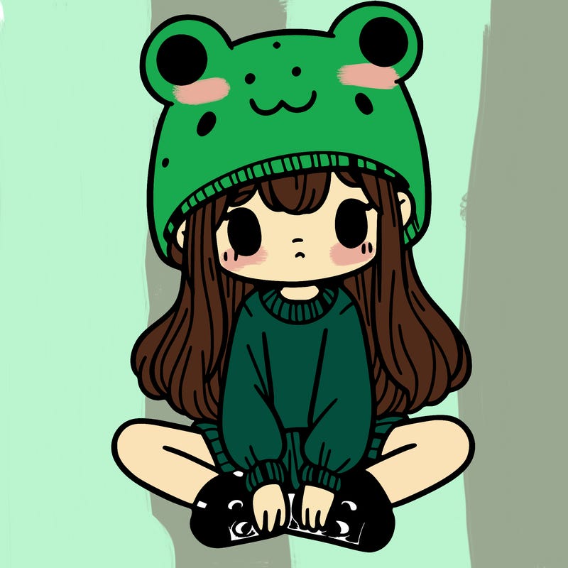 a girl wearing a frog hat and some frog socks