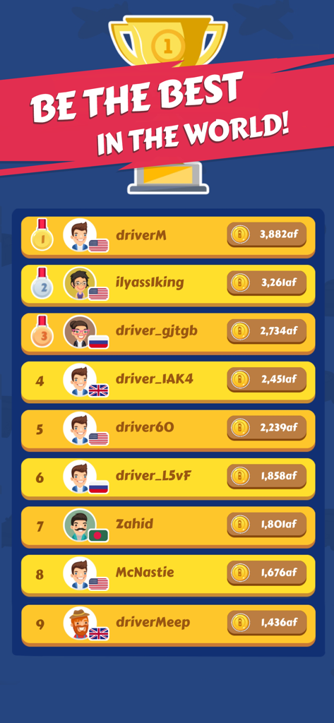 Merge Car - Idle Car Tycoon - Global leaderboard showing top player rankings and scores in Merge Car