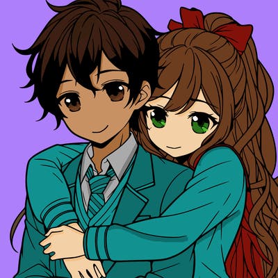 girl and boy hugging anime