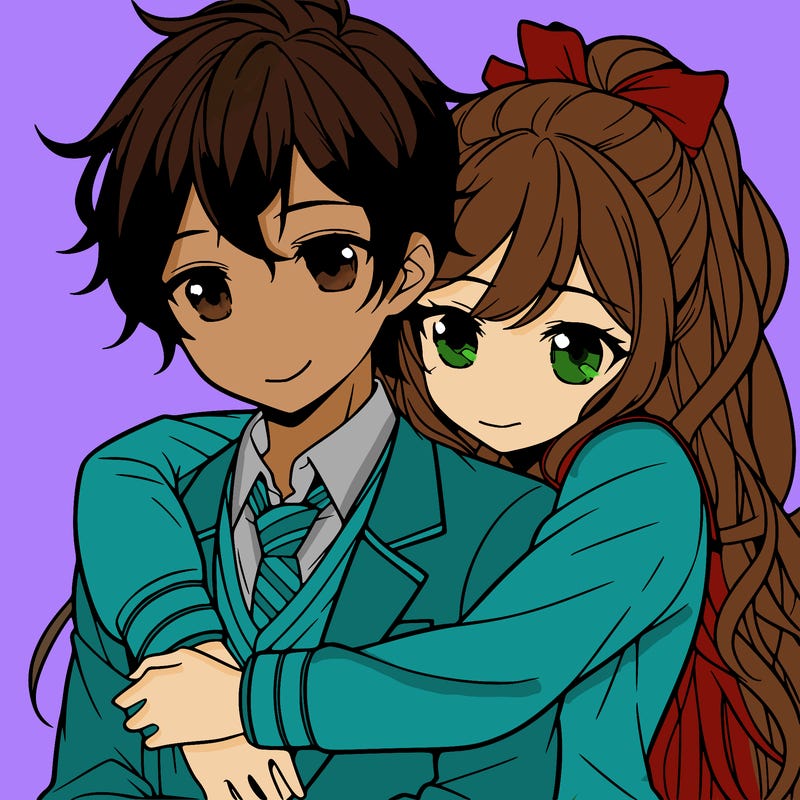 girl and boy hugging anime