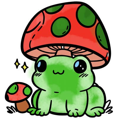 a cute frog with a mushroom hat