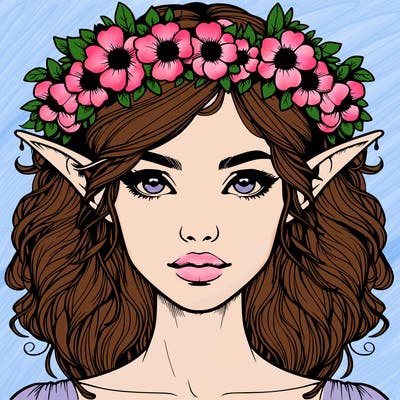 realistic female elf with flower crown