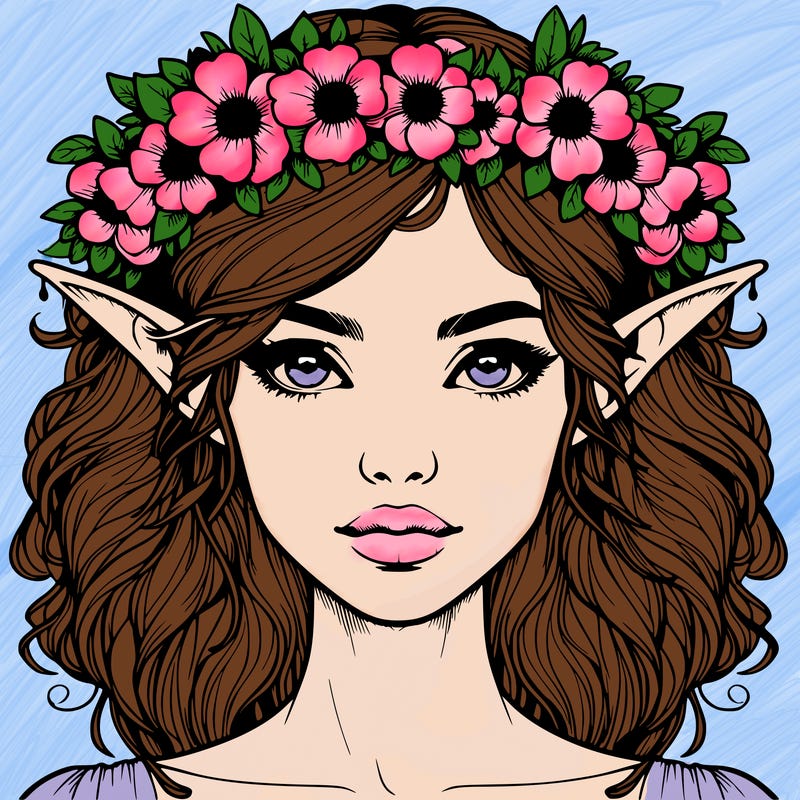 realistic female elf with flower crown