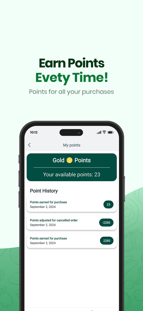 Jannat Halal Food - Smartphone screen showing gold points balance and transaction history in the Jannat Halal Food app.