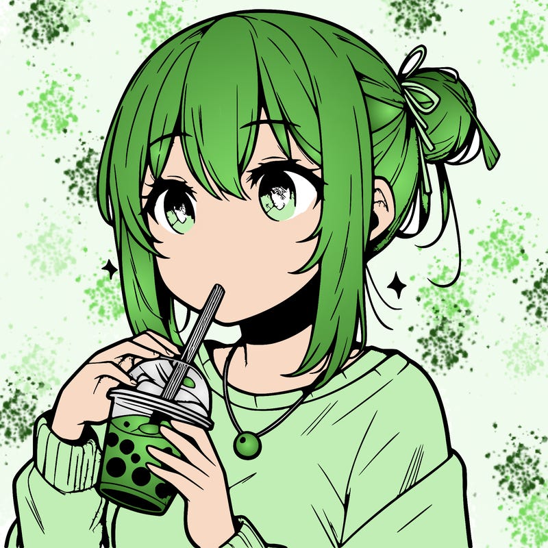 manga character drinking boba