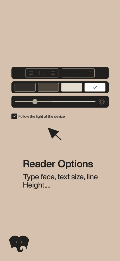 FidiKetabi app interface showing reader options for typeface text size and line height customization