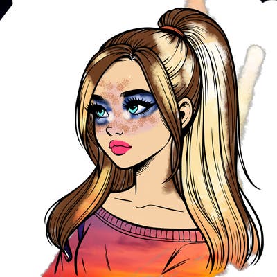 realistic girl with a high ponytail