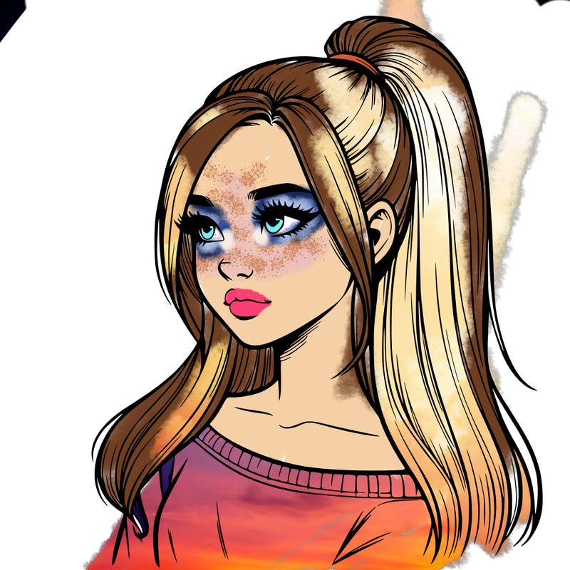 realistic girl with a high ponytail