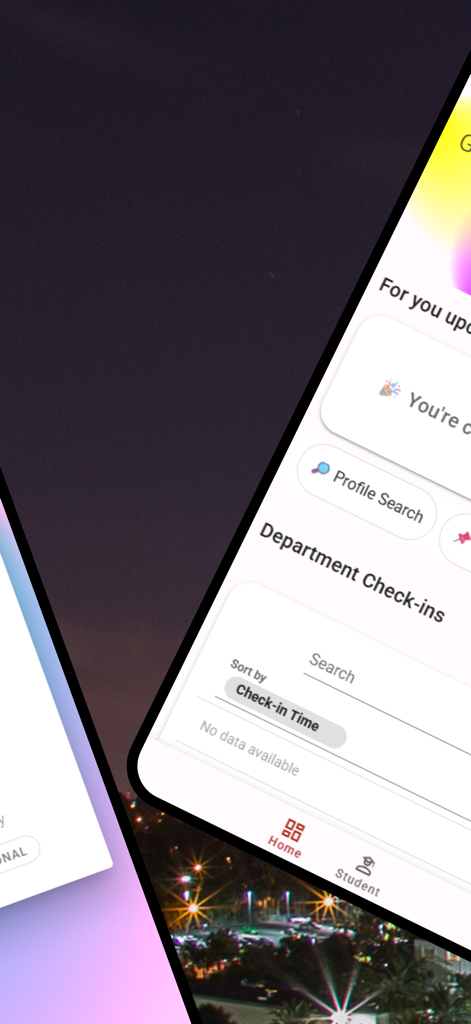 Florida Tech Hub - The Florida Tech Hub app showing the department check-ins screen and student profile search