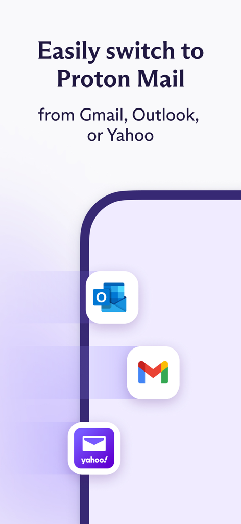Proton Mail - Encrypted Email - Gmail、Outlook、YahooからProton Mailに簡単に切り替える方法を示すプロモーション。
