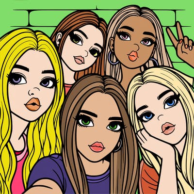 group of teen girls friends y2k up close in a selfie