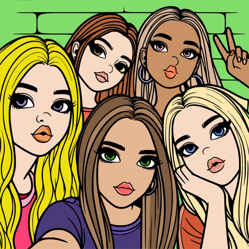 group of teen girls friends y2k up close in a selfie