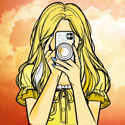 a realistic girl holding her phone taking pictures