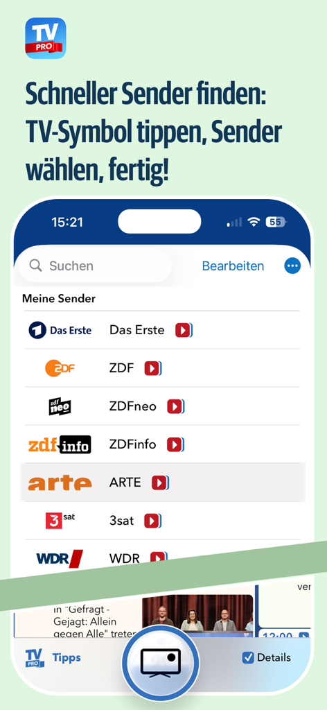TV Pro TV-Programm + Mediathek - A list of German TV channels in the TV Pro mobile app