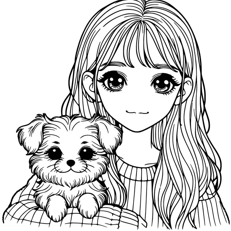 girl with little dog realistic