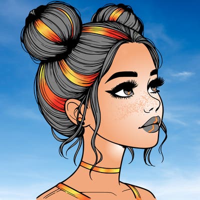 realistic girl with buns on the top of her head