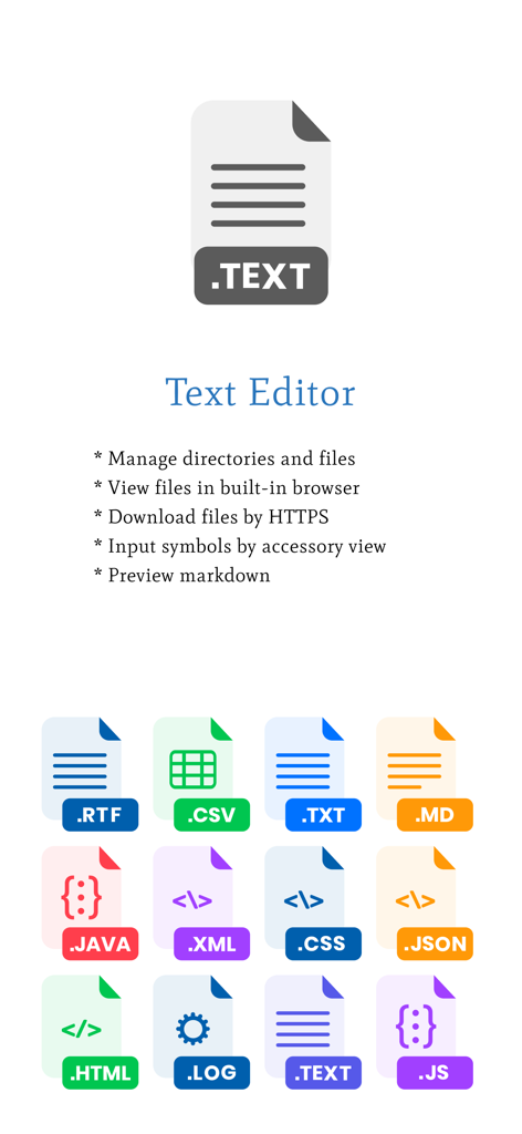 Text Edit - WordPad+ - List of features and supported file formats for the Text Edit WordPad plus app including RTF CSV TXT and HTML