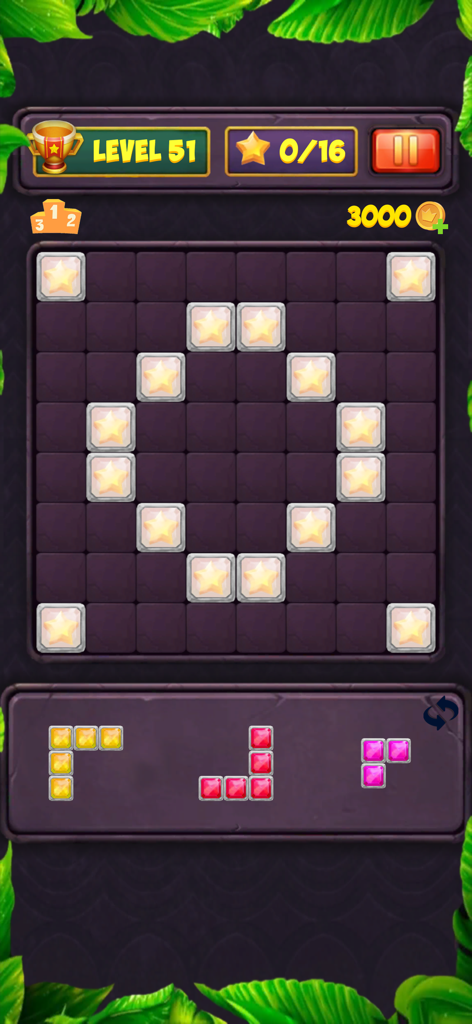 Block Blast Level - Gameplay von Block Blast Level Juwelen-Puzzle-Spiel, das Sternenblöcke und farbige Teile auf einem Raster zeigt