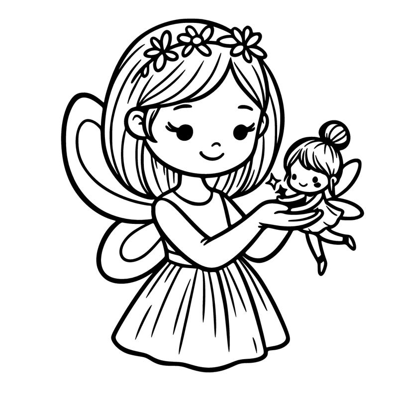 girl holding a fairy in her hands