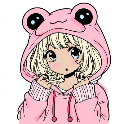 a cute teenage girl wearing a frog hoodie
