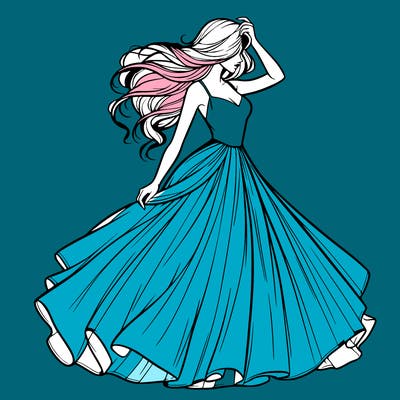 realistic woman with dress flowing in the wind