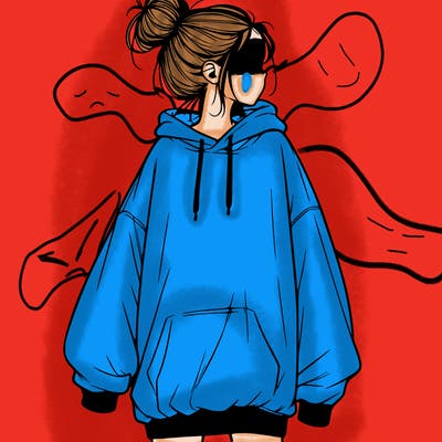 realistic girl with a oversized sweatshirt on and a bun