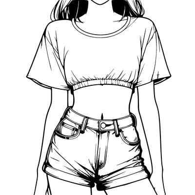 relistic girl with a cropped t shirt and jean shorts