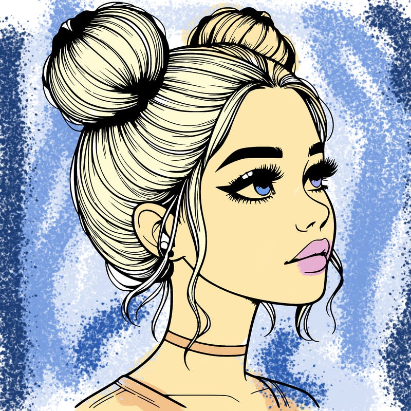 realistic girl with buns on the top of her head