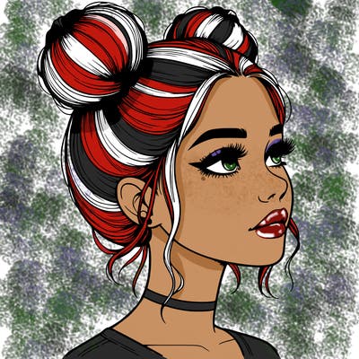 realistic girl with buns on the top of her head