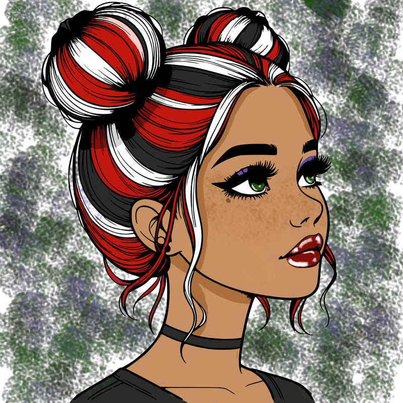 realistic girl with buns on the top of her head