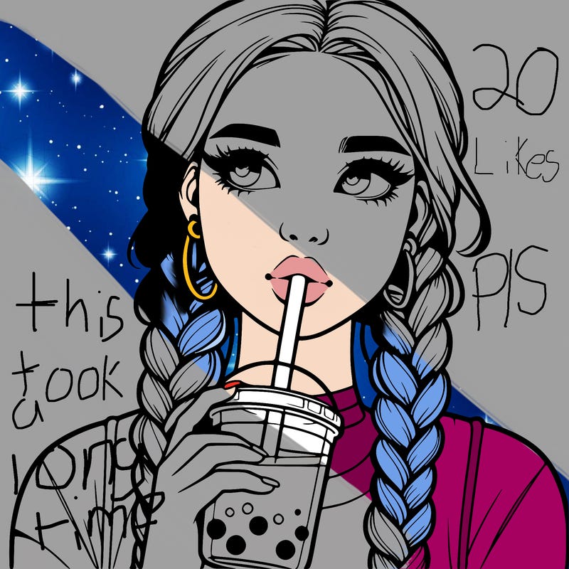 realistic girl with braided hair drinking boba