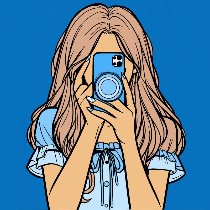 a realistic girl holding her phone taking pictures