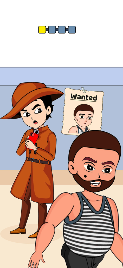 A detective comparing a suspect to a wanted poster in the game Detective IQ 2