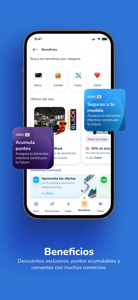 Cencosud Scotiabank app screen showing rewards and shopping benefits
