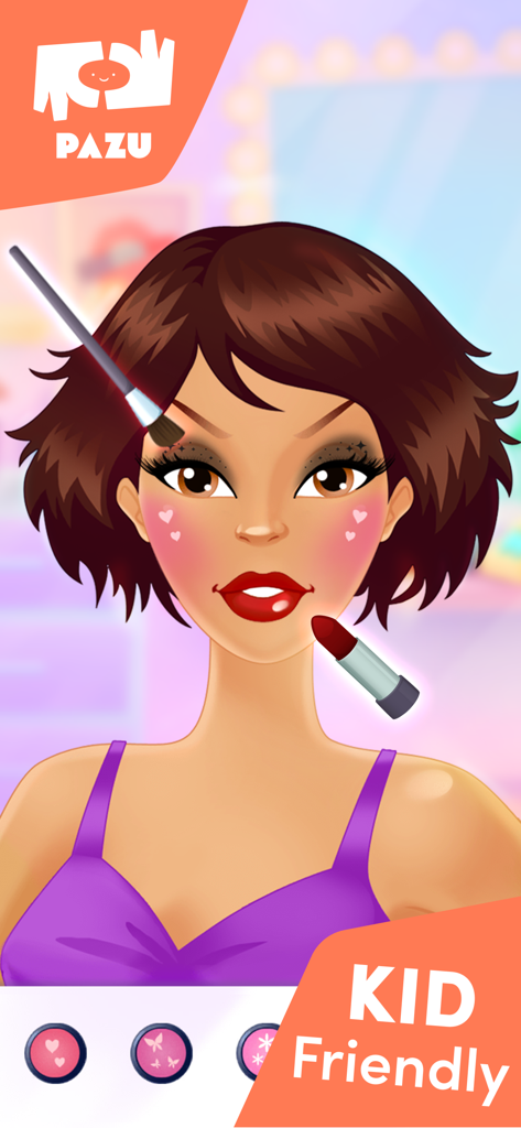 Digital makeup application on a character in Pazu Kids Games