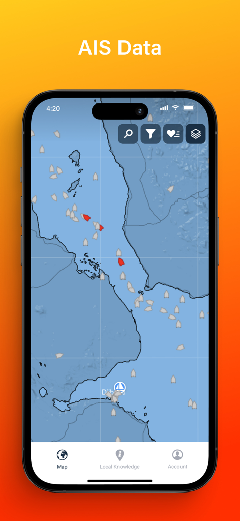 AIS Explorer - Aplicación AIS Explorer que muestra posiciones de barcos y yates en tiempo real en un mapa marítimo con datos AIS.