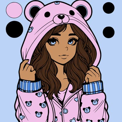 realistic girl in a animal pjs hoodie