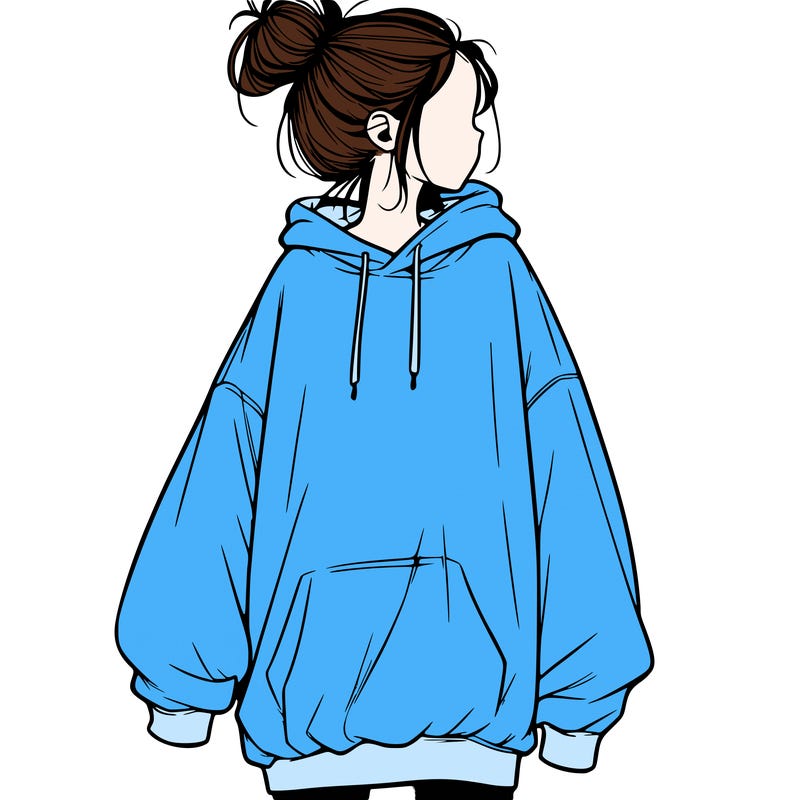 realistic girl with a oversized sweatshirt on and a bun
