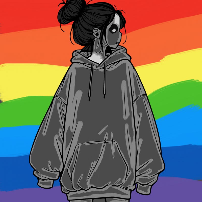 realistic girl with a oversized sweatshirt on and a bun