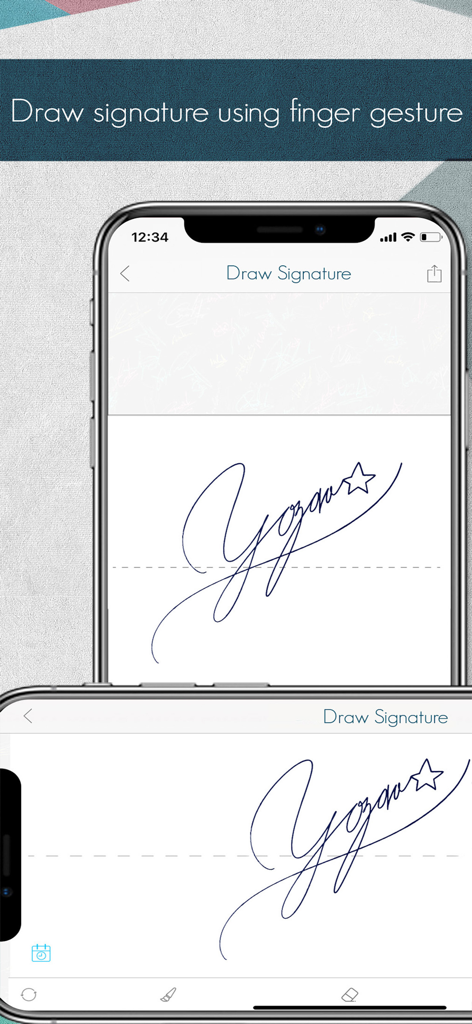 Autograph+ (Lite Version) - Smartphone screen showing the manual draw signature feature in the Autograph plus Lite app