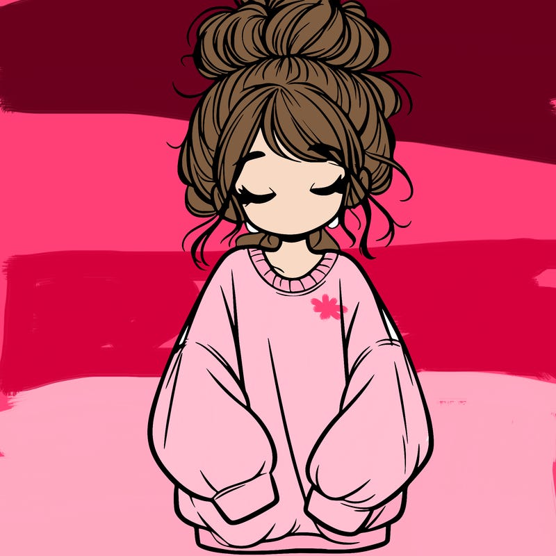 girl with baggy sweatshirt and messy bun