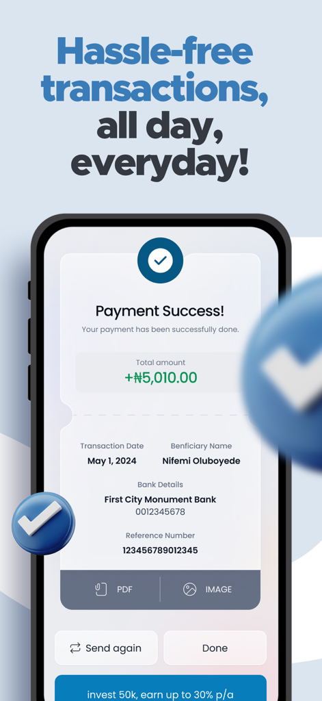 Credit Direct Mobile - A successful payment confirmation screen on the Credit Direct Mobile app showing transaction details in Naira