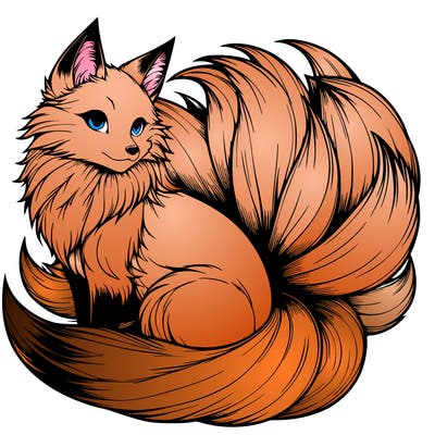 realistic detailed 9 tailed anime fox