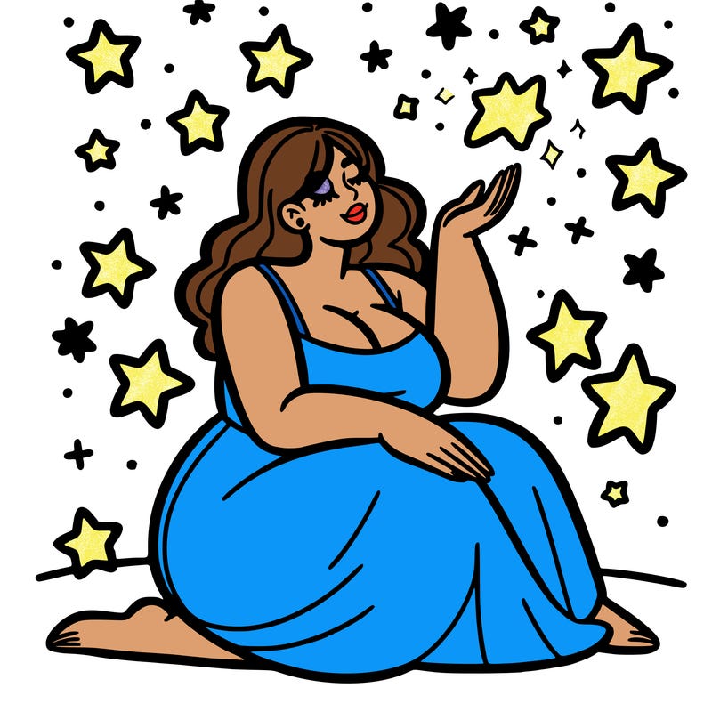 plus size woman looking at stars
