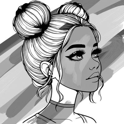 realistic girl with buns on the top of her head