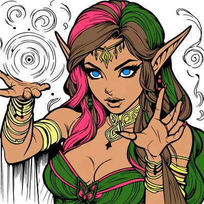 realistic scary beautiful elf sorceress casting spell