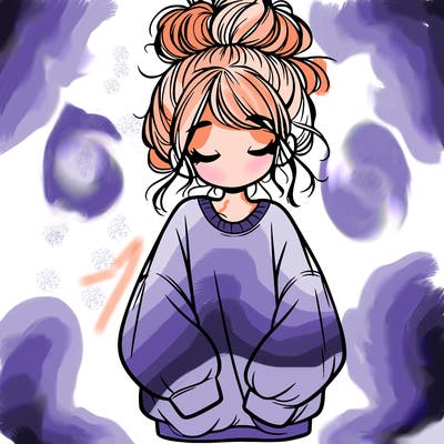 girl with baggy sweatshirt and messy bun