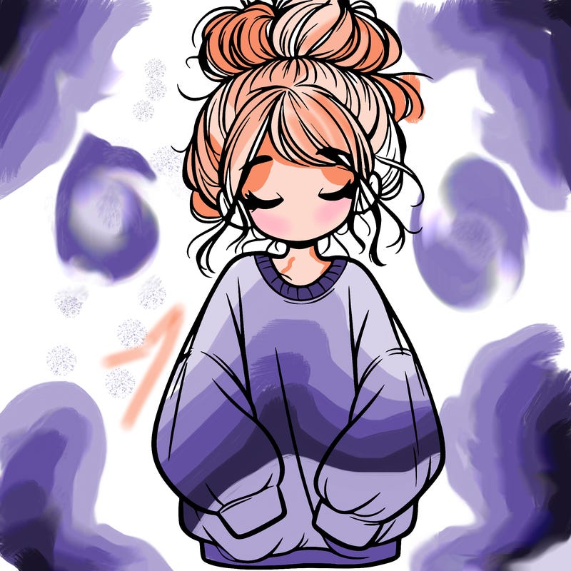 girl with baggy sweatshirt and messy bun