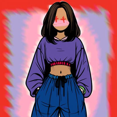 realistic girl faceless with baggy pants and a crop top